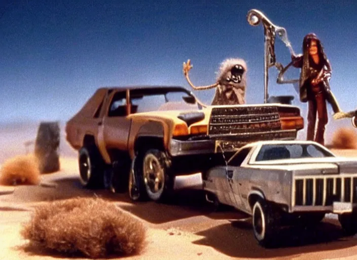 Image similar to El Camino scene from the 1979 science fiction film Muppet Mad Max