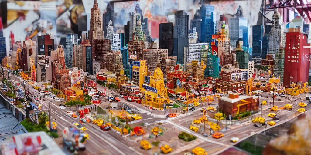 Prompt: a model of manhatten constructed out of fast food, diner food, pastries, miniature photography, diorama, wide - angle macro lens, art, award - winning, beautiful high resolution