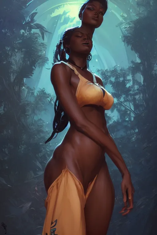 Image similar to A beautiful black female, highly detailed, digital painting, artstation, concept art, smooth, sharp focus, illustration, Unreal Engine 5, 8K, art by Ross Tran and greg rutkowski and alphonse Mucha