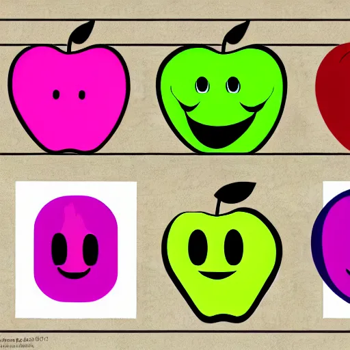 Image similar to a chart showing various expressions of an apple character