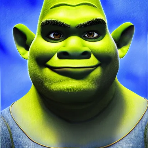 Image similar to Extremely detailed portrait of Shrek, by Miguel Vasquez