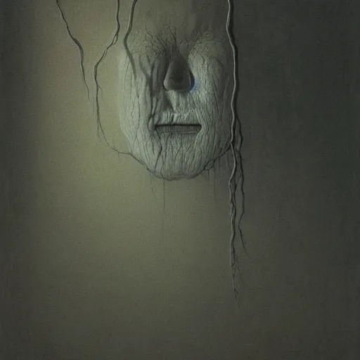 Image similar to sad faces on walls by zdzisław beksiński