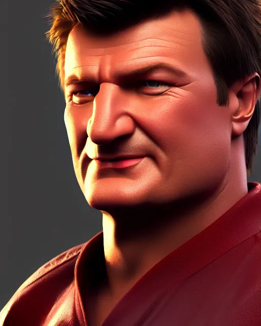 Prompt: 3 d rendered character portrait of nathan fillion, 3 d, octane render, depth of field, unreal engine 5, concept art, vibrant colors, glow, trending on artstation, ultra high detail, ultra realistic, cinematic lighting, focused, 8 k