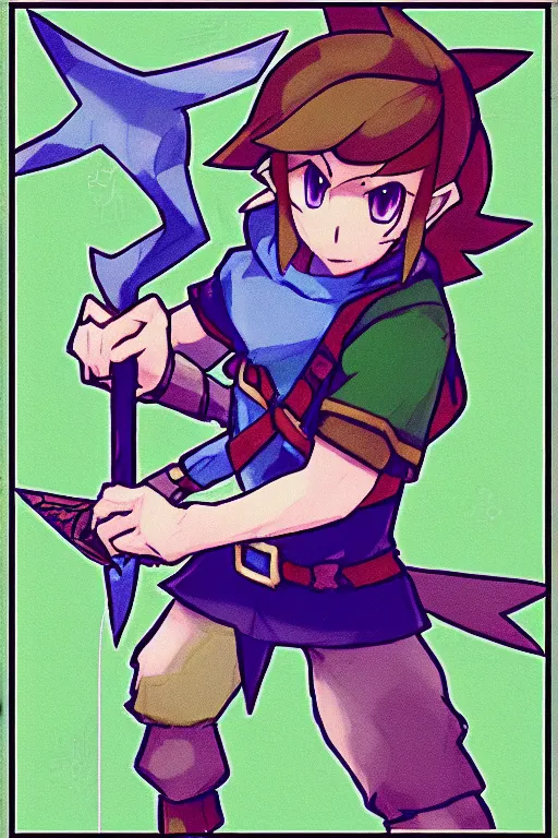 Image similar to an in game portrait of link as a pokemon trainer from pokemon arceus, pokemon arceus art style.