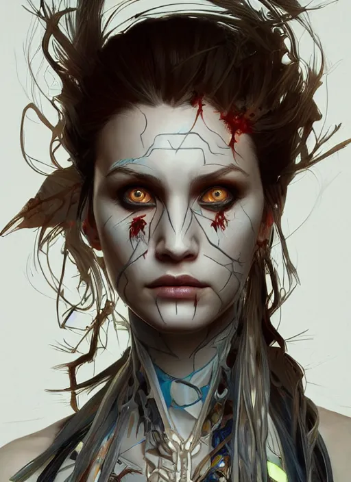 Image similar to symmetry!! portrait of zombie in the style of horizon zero dawn, machine face, intricate, elegant, highly detailed, digital painting, artstation, concept art, smooth, sharp focus, illustration, art by artgerm and greg rutkowski and alphonse mucha, 8 k