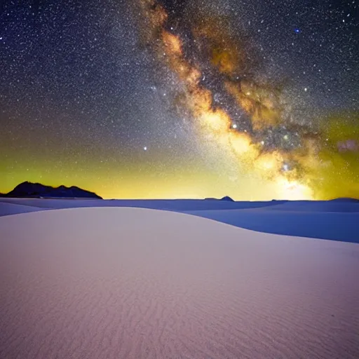 Prompt: milky way over the white sands national park in new mexico at night, united states, award winning national geographic