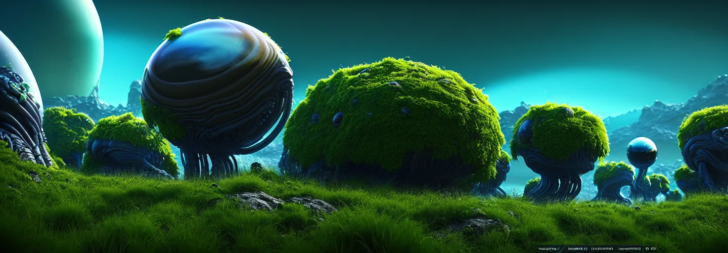 Image similar to alien planet : landscape : flora and fauna : aleksandr pronin!!! | humble : 3 d render : octane render : ue 5 : 3 d graphic : android jones