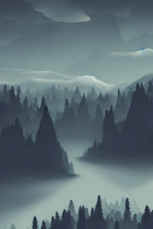 Image similar to digital matte fantasy dreamy mountain scape dark tones, 8 k by tyler hobbs #