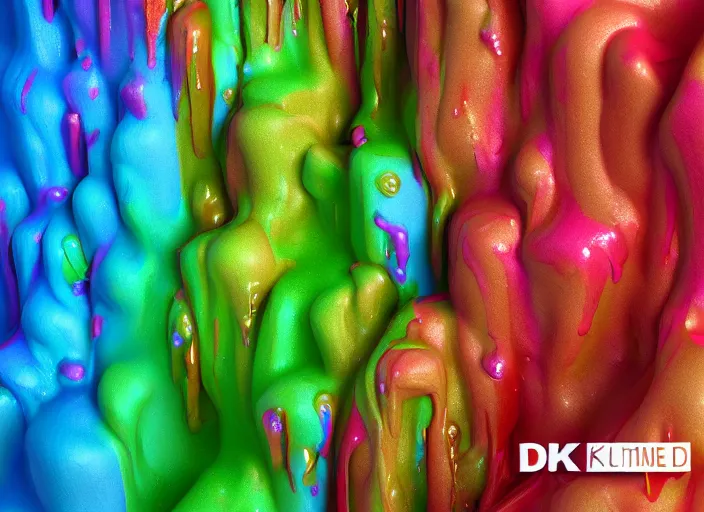 Image similar to a shelf with colorful goo dripping over the edge by dan lam 8 k 3 d 3 d shading, octane render, 3 ds max