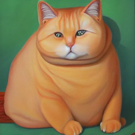 Prompt: portrait of fat butterscotch cat, painting by Lori Earley