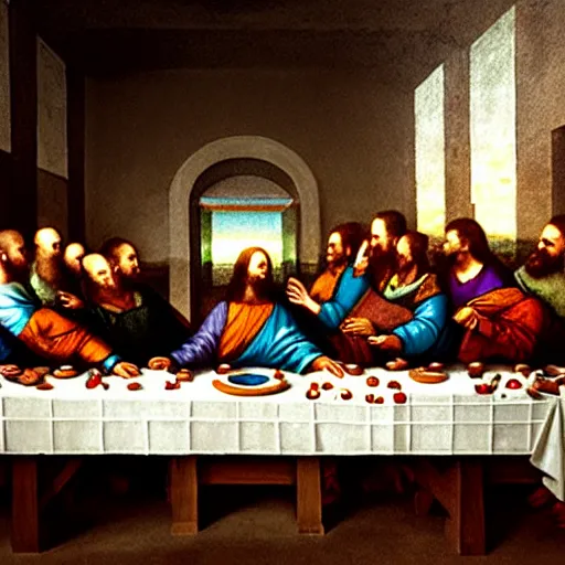 Image similar to jeff bezos is judas at the last supper, by da vinci