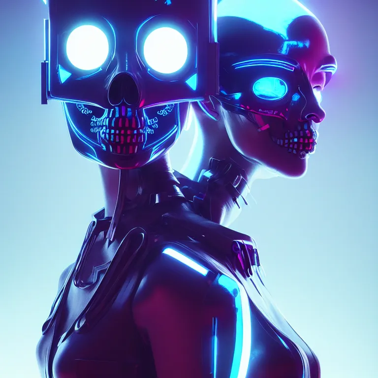 Image similar to futuristic cyberpunk princess in skull mask symmetrical artwork by Tooth Wu and wlop and beeple. octane render, trending on artstation, greg rutkowski very coherent symmetrical artwork. cinematic, hyper realism, high detail, octane render, 8k