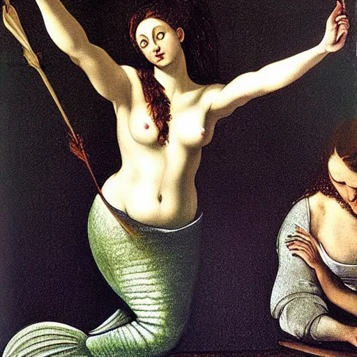 Prompt: mermaid drawn by Caravaggio