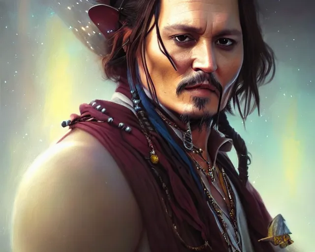 Image similar to photography of johnny depp, deep focus, d & d, fantasy, intricate, elegant, highly detailed, digital painting, artstation, concept art, matte, sharp focus, illustration, hearthstone, art by artgerm and greg rutkowski and alphonse mucha