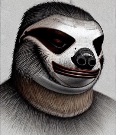 Prompt: photorealistic illustration of anthropomorphic sloth in traditional samurai armor : : digital art, concept art, character development