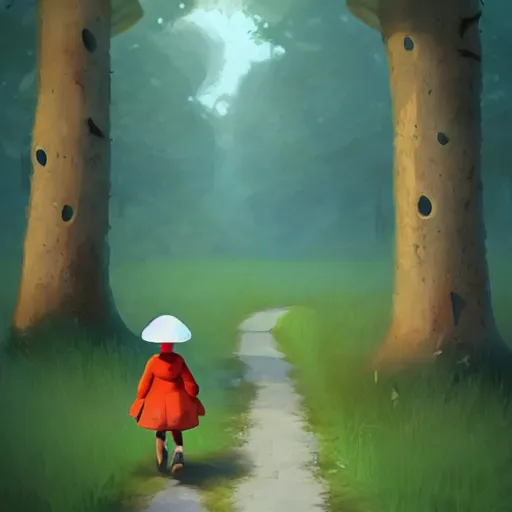 Prompt: collecting mushrooms ilustration a young girl walking in the woods collecting mushrooms, style by goro fujita, character art, sharp focus, highly detailed, artstation