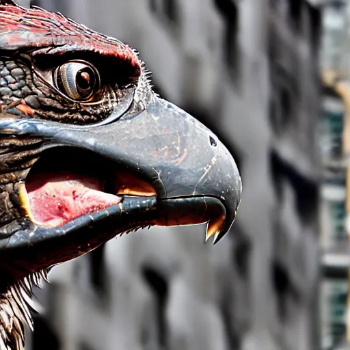 Image similar to photograph of a raptor in new york city