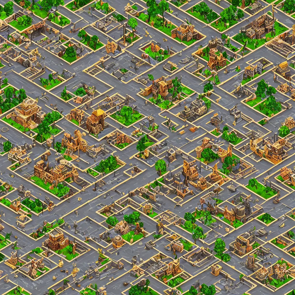 Prompt: isometric view of ancient city by madmaraca, textured, detailed, beautiful, indie game, 8 k wallpaper