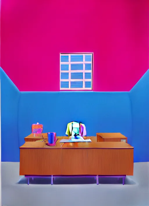 Prompt: office room by shusei nagaoka, kaws, david rudnick, airbrush on canvas, pastell colours, cell shaded, 8 k