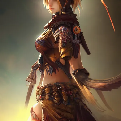 Image similar to a beautifull female warrior, character art portrait, fantasy style clothing, anime key visual, official media, illustrated by wlop, extremely detailed, 8 k, trending on artstation, cinematic lighting, beautiful