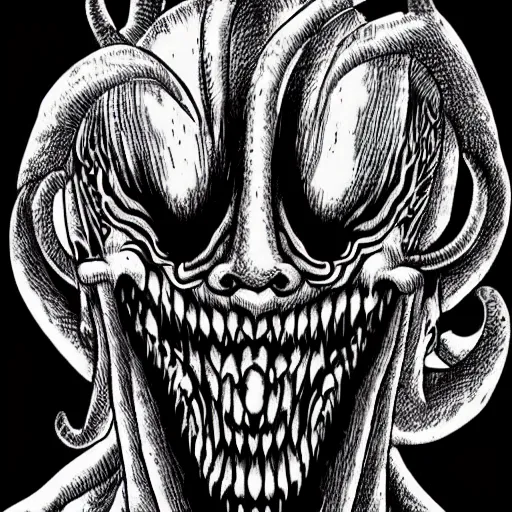 Prompt: a horrifying demon monster by Junji Ito