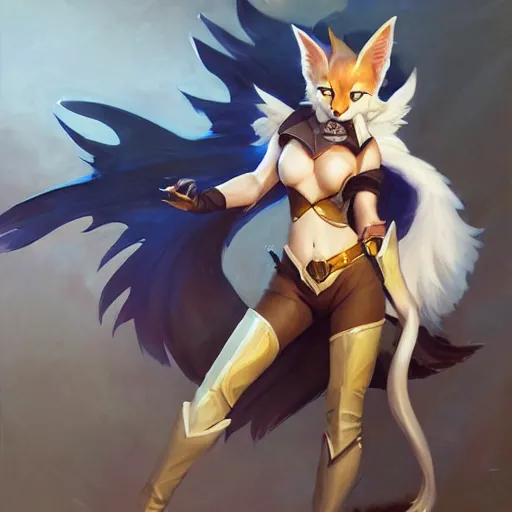 Image similar to greg manchess portrait painting of partially armored ahri from league of legends as overwatch character, medium shot, asymmetrical, profile picture, organic painting, sunny day, matte painting, bold shapes, hard edges, street art, trending on artstation, by huang guangjian, gil elvgren, ruan jia, randy vargas, greg rutkowski, gaston bussiere