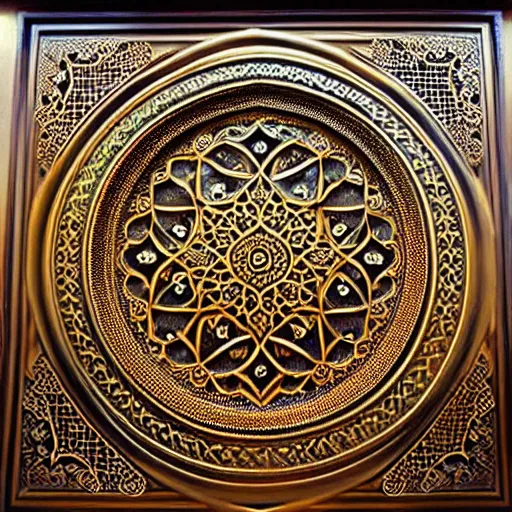 Image similar to gorgeous ornated bronze realistic detailed holy makkah wall decoration with filigree, islamic calligraphy