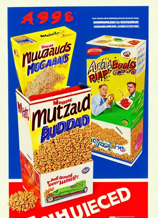 Prompt: an ad for mutagenic cereal, 1 9 9 6, product photography, hq