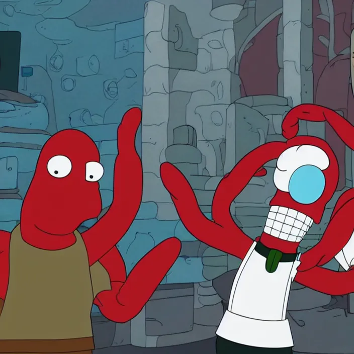 Image similar to zoidberg and bender in real life, 8 k,