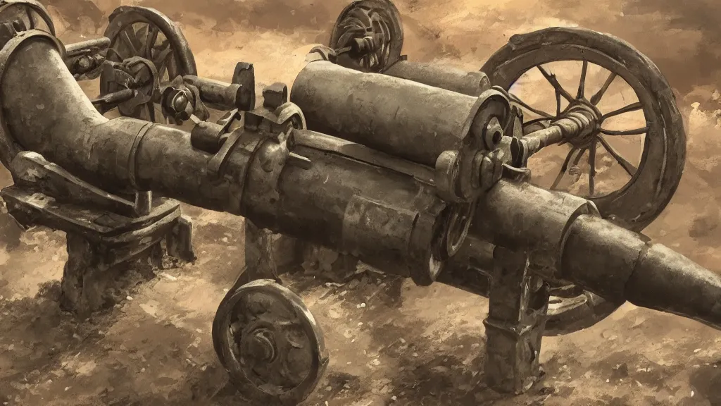 Image similar to closeup of howitzer cannon ww 2, high quality, artstation