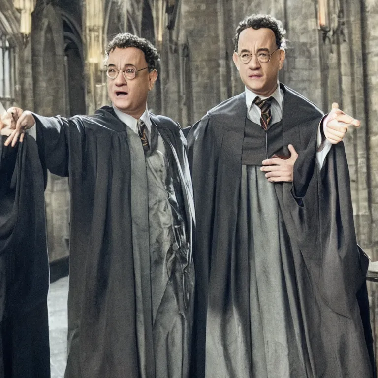Prompt: Tom Hanks as a professor in Harry Potter, film still