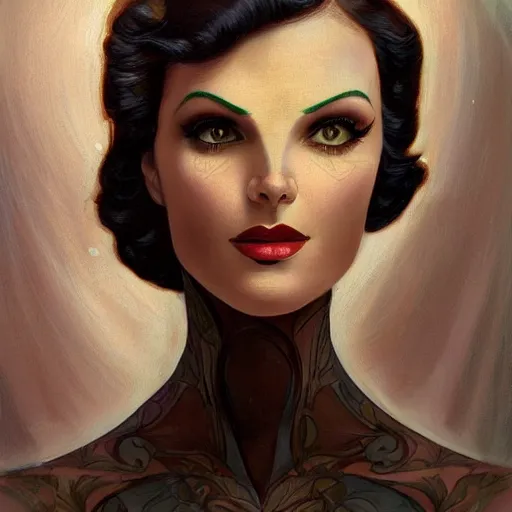 Image similar to a streamline moderne, art nouveau, multi - ethnic and multi - racial portrait in the style of charlie bowater, and in the style of donato giancola, and in the style of charles dulac. very large, clear, expressive, intelligent eyes. symmetrical, centered, ultrasharp focus, dramatic lighting, photorealistic digital painting, intricate ultra detailed background.