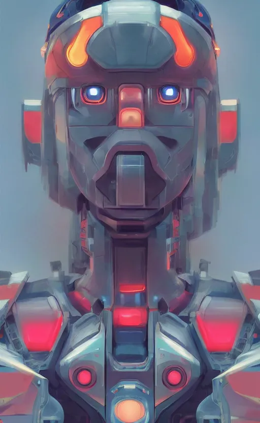 Prompt: upper half portrait of colourful army mecha robot, art by hsiao - ron cheng, highly detailed, digital painting, concept art, illustration, smooth sharp focus, intricate, symmetry, artstation,