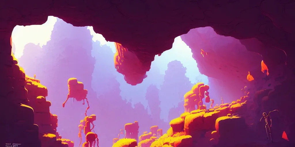 Image similar to deep natural cave wall, dynamic light, global illumination, illustration by josan gonzales and moebius, rhads, clean thick line, comics style,