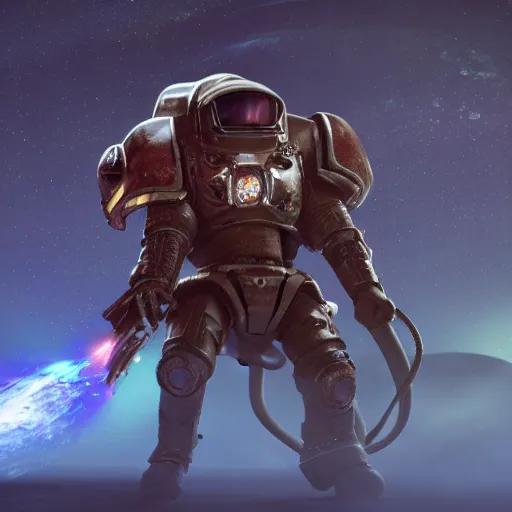 Image similar to An octopus wearing a spacemarine armor in outer space, spacecraft, nebula, octane render, 3d, unreal engine, highly detailed, 4k, 8k