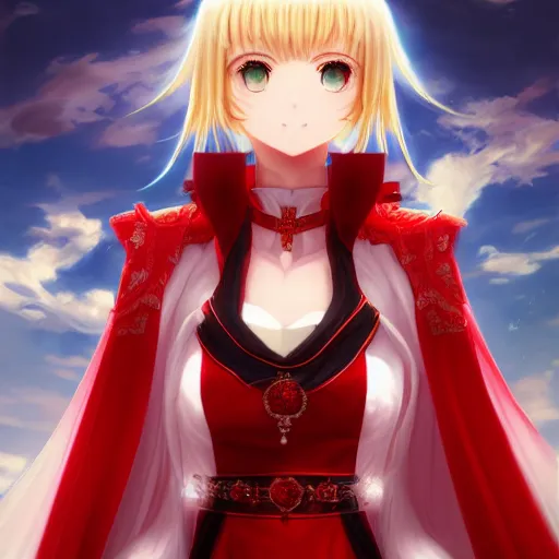 Image similar to portrait of nero claudius emperor of roses, anime fantasy illustration by tomoyuki yamasaki, kyoto studio, madhouse, ufotable, square enix, cinematic lighting, trending on artstation