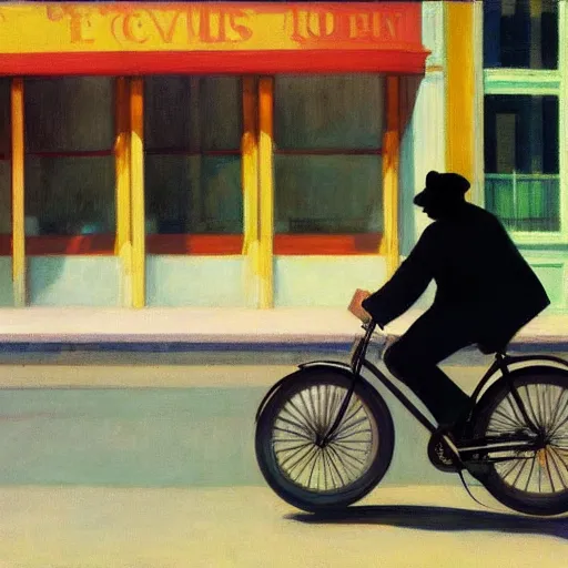 Image similar to cthulhu riding a bike in paris. edward hopper. faithfully depicted, sharp focus, global illumination, radiant light, detailed and intricate environment, trending on artstation