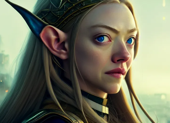 Prompt: a film still portrait of amanda seyfried elven archer, finely detailed features, closeup of face, cinematic lighting, perfect art, night cyberpunk city, intricate, anime, gapmoe grimdark, artstation, trending on pixiv fanbox, painted by greg rutkowski makoto shinkai takashi takeuchi studio ghibli, akihiko yoshida, 4 k