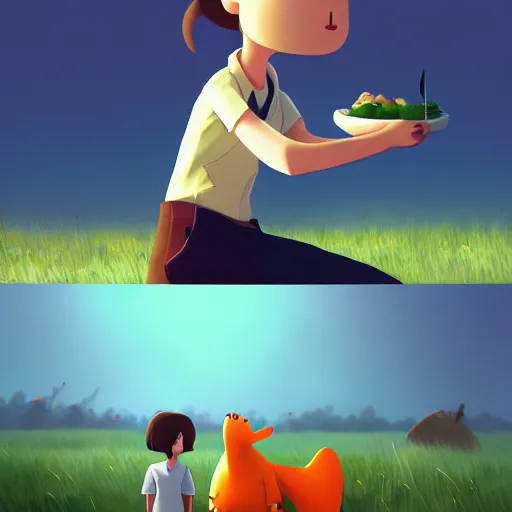 Prompt: goro fujita ilustration people eating in the field, characterized by samantha mash, character art, sharp focus, highly detailed, artstation