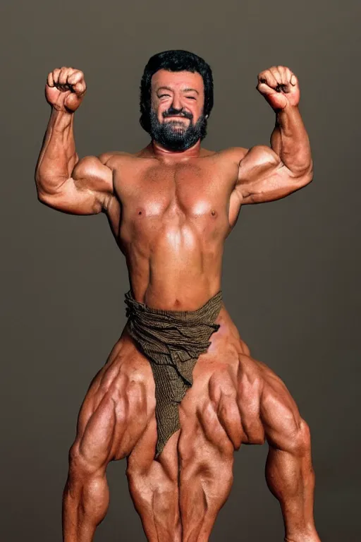 Image similar to matteo salvini wearing bronze age clothing, bodybuilder, anatomical, symmetrical, zoom out, high quality, high definition, 8 k, photograph photorealistic by frank frazetta