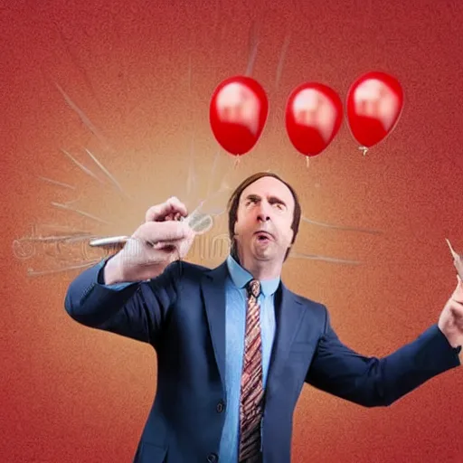 Image similar to saul goodman throwing dart at red ballon, stock photo