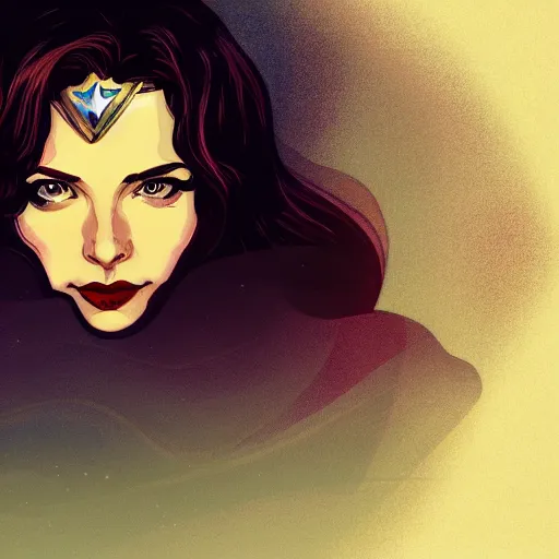 Image similar to Meg Ryan as Wonder Woman, ambient lighting, 4k, alphonse mucha, lois van baarle, ilya kuvshinov, rossdraws, artstation