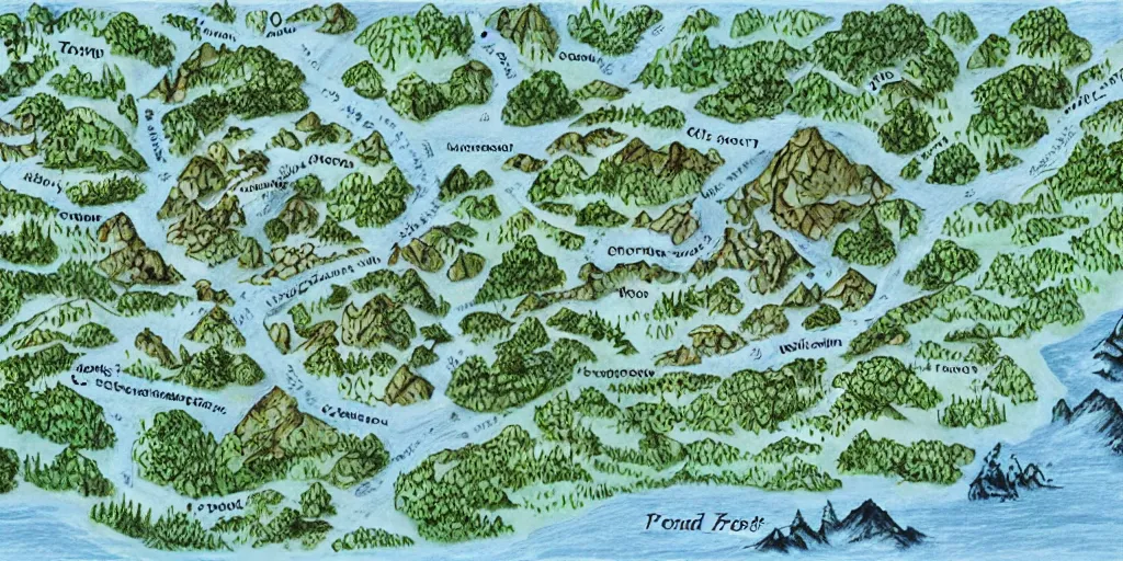 A hand drawn map of the great forest Stable Diffusion