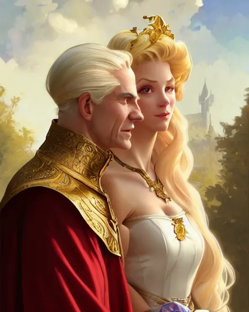 Image similar to Portrait of a  blonde lady and Michael as characters in Dogtanian,real life skin, intricate, elegant, highly detailed, artstation, concept art, smooth, sharp focus, art by artgerm and greg rutkowski and alphonse mucha