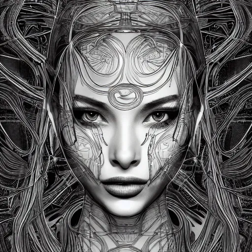 Image similar to the anatomy of a head of polished chrome that resemble a beautiful woman, an ultrafine detailed illustration by james jean, intricate linework, bright colors, final fantasy, behance contest winner, vanitas, angular, altermodern, unreal engine 5 highly rendered, global illumination, radiant light, detailed and intricate environment