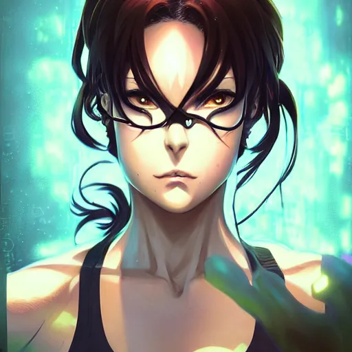 Image similar to a portrait of revy from black lagoon manga, symmetrical eyes, symmetrical face, art by lois van baarle and loish and ross tran and rossdraws and sam yang and samdoesarts and artgerm, digital art, highly detailed, intricate, sharp focus, trending on artstation hq, deviantart, unreal engine 5, 4 k uhd image