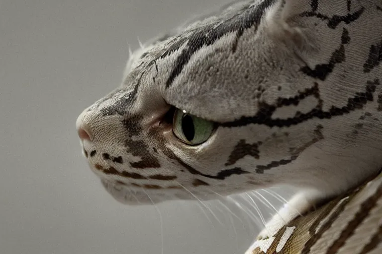 Image similar to A snake with a cat's head, photorealistic imagery, 8k quality