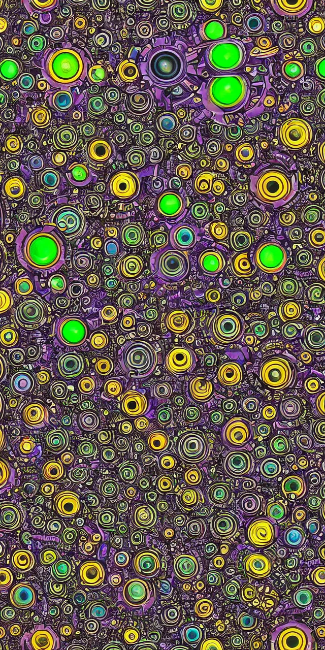 Image similar to a seamless pattern of Cybernetic Eyes with intricate reflections and circuits, colorful, fantasy, vivid colors, symmetrical, large motifs, concept art, sharp focus, digital art, Hyper-realistic, perfect symmetry, karim rashid, Marc Newson, 4K, Unreal Engine, Highly Detailed, HD, Dramatic Lighting by Brom, trending on Artstation, photorealistic, masterpiece, smooth gradients, no blur, sharp focus,insanely detailed and intricate, cinematic lighting, Octane render, epic scene, 8K