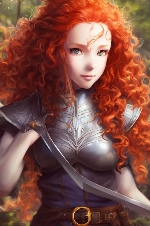 Image similar to A beautiful anime portrait of a curly haired redhead female elf, rpg ranger outfit, elven bow, by Stanley Artgerm Lau, WLOP, Rossdraws, James Jean, Andrei Riabovitchev, Marc Simonetti, and Sakimichan, tranding on artstation