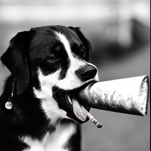 Image similar to a photograph of a dog with a cigar in its mouth